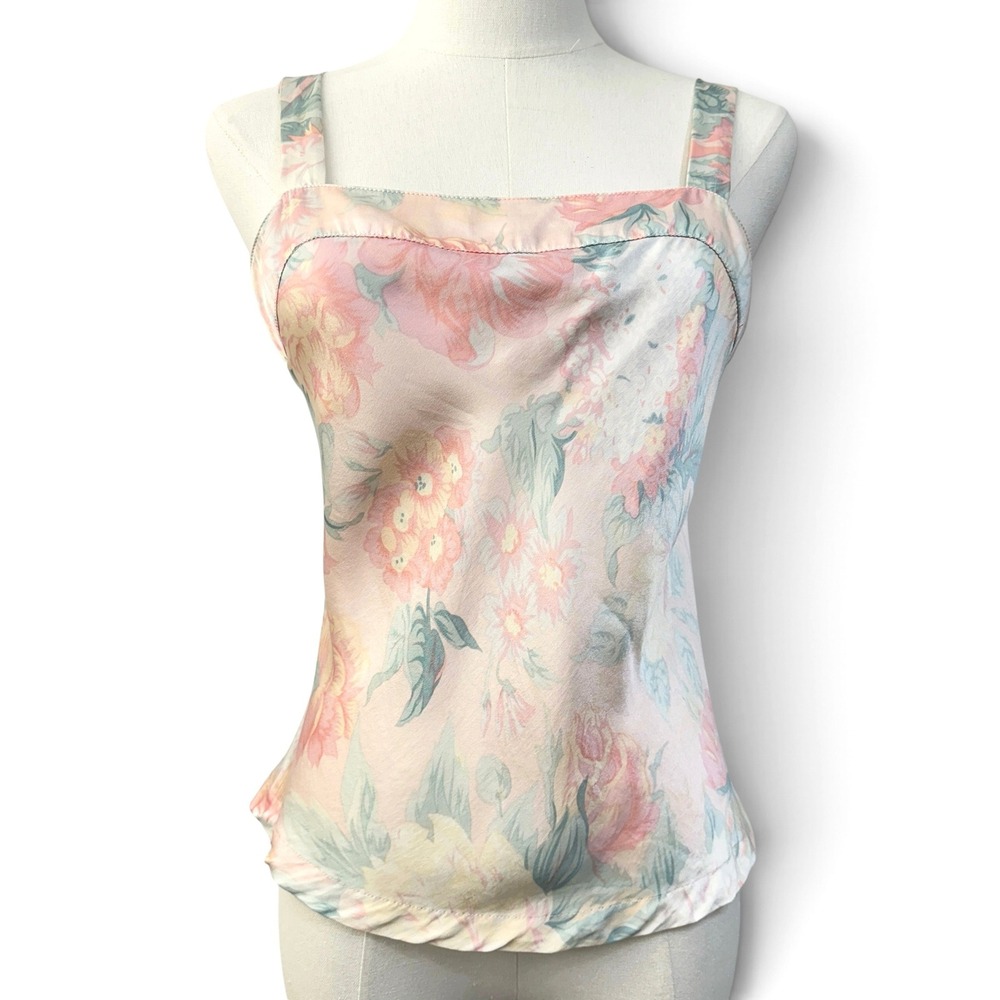 Vintage 90's Victoria's Secret Gold Label 100% Silk Camisole Floral M Cottage